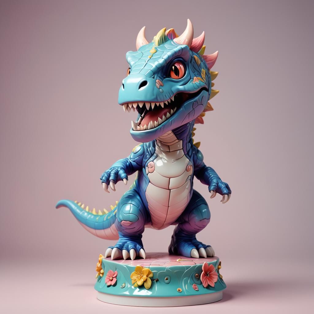 Chibi Devil Porcelain T-Rex in Anime Style