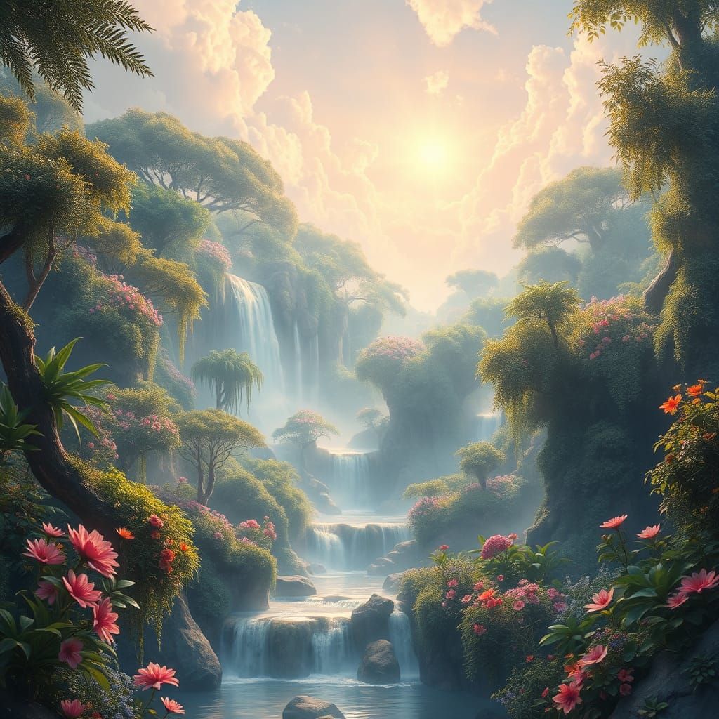 Heavenly Jungle Realm: An Ethereal Garden in Paradise