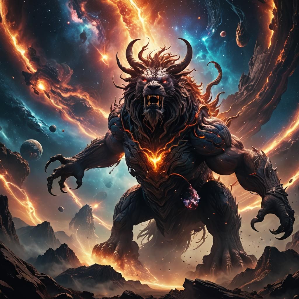 Galactic Beast Devouring a Godlike Humanoid