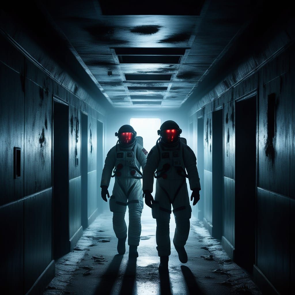Astronauts Navigate Abandoned Spaceship in Bio-Luminescent H...