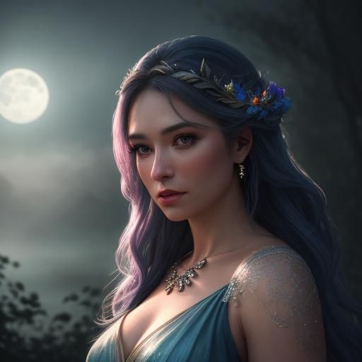 Goddess in Moonlight: Hyper-Realistic Concept Art