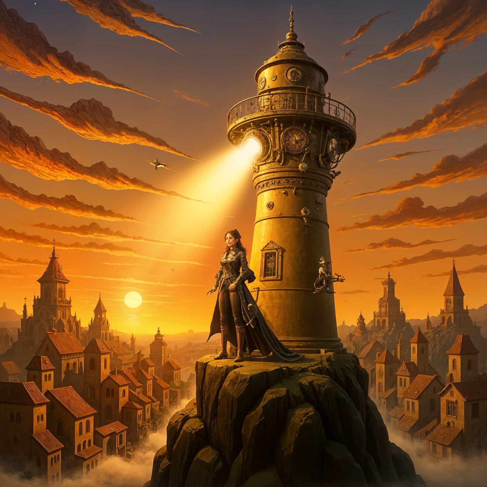 Steampunk Lighthouse with Navigator in Ghibli Style