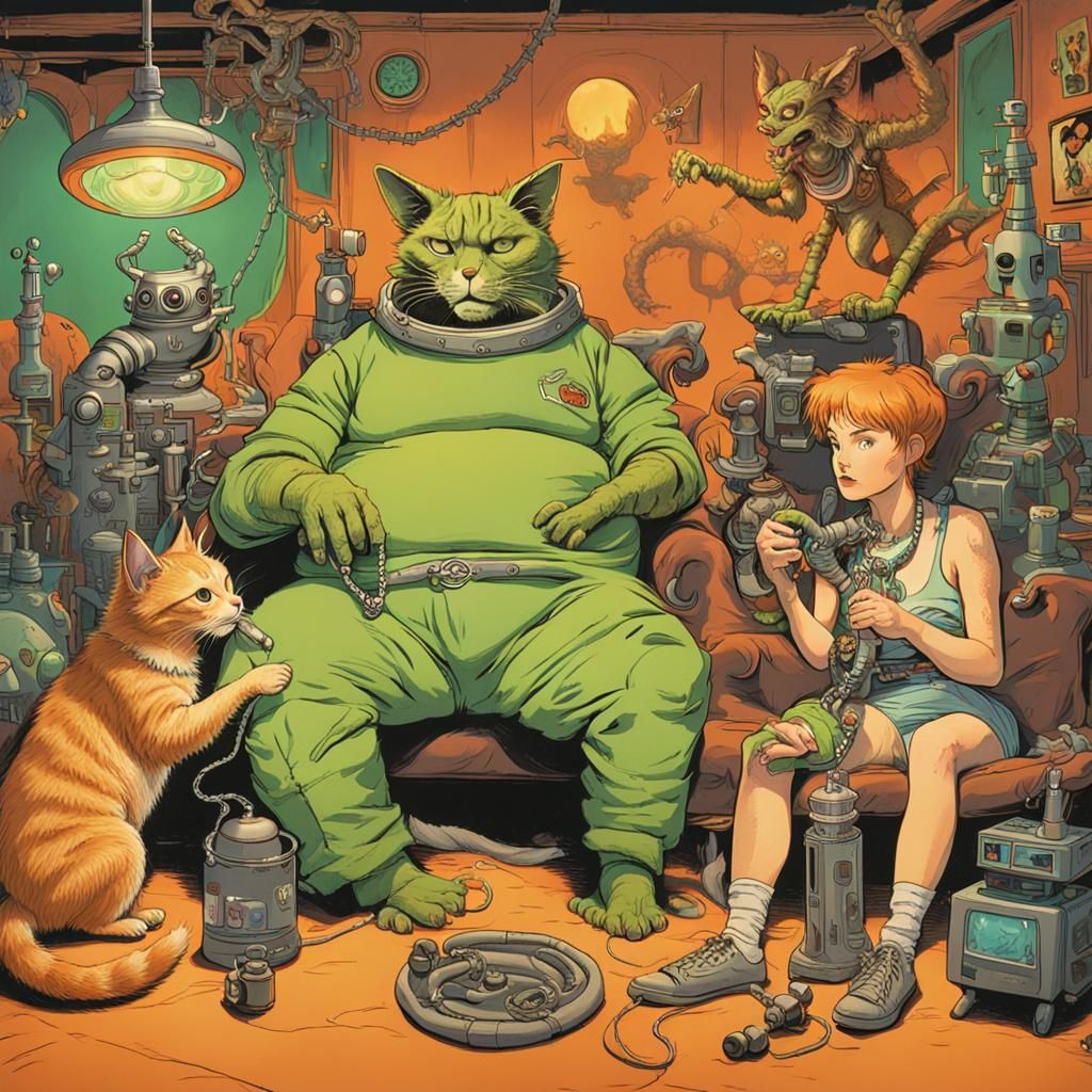 Orange Tabby Cat as Crime Boss in Smoky Alien Den