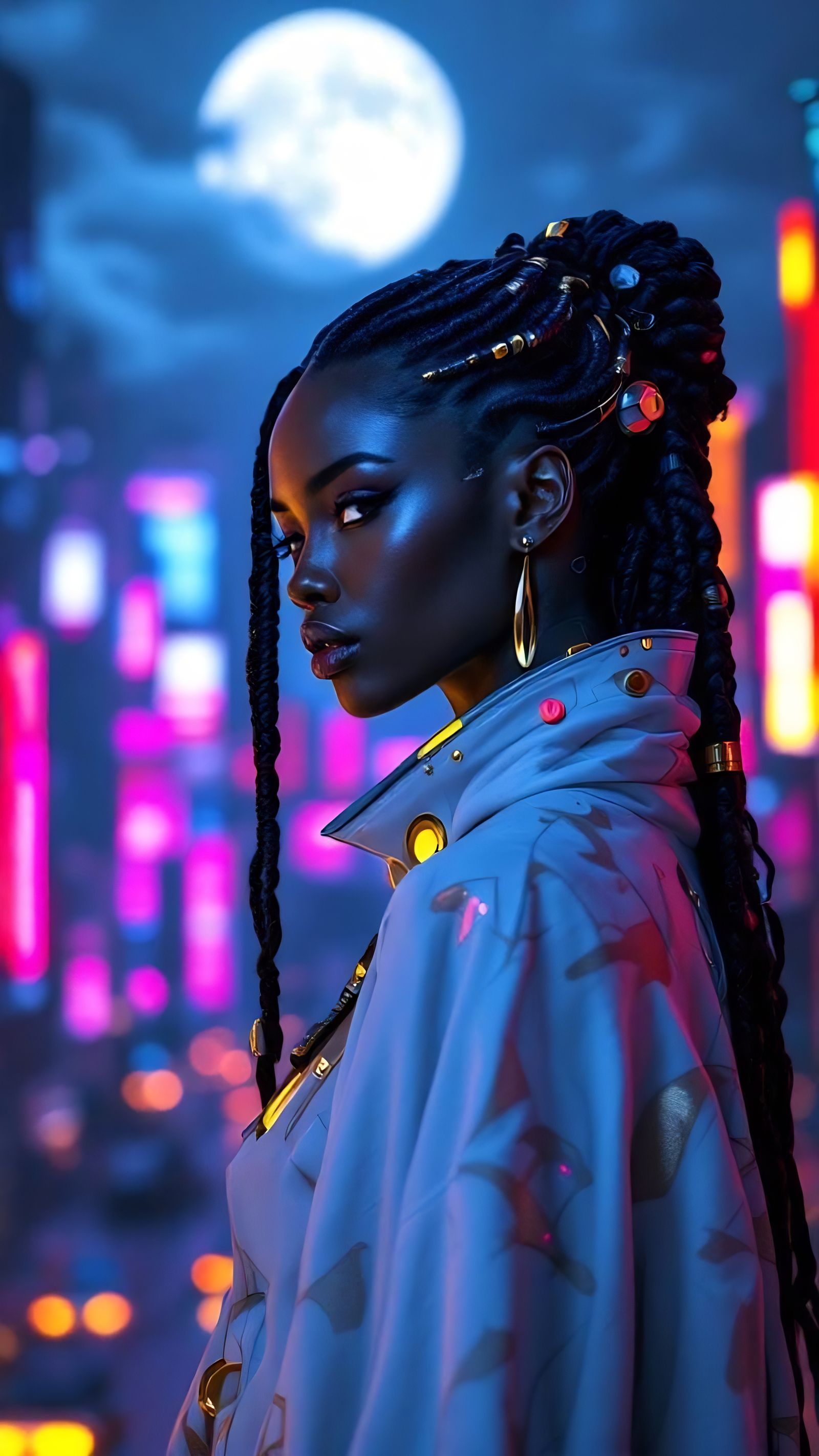 Cyberpunk Woman with Braids and Golden Cybernetics