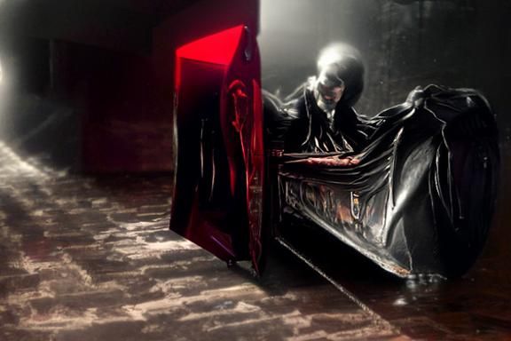 Ominous Vampire Emerges from Coffin: Acrylic Art
