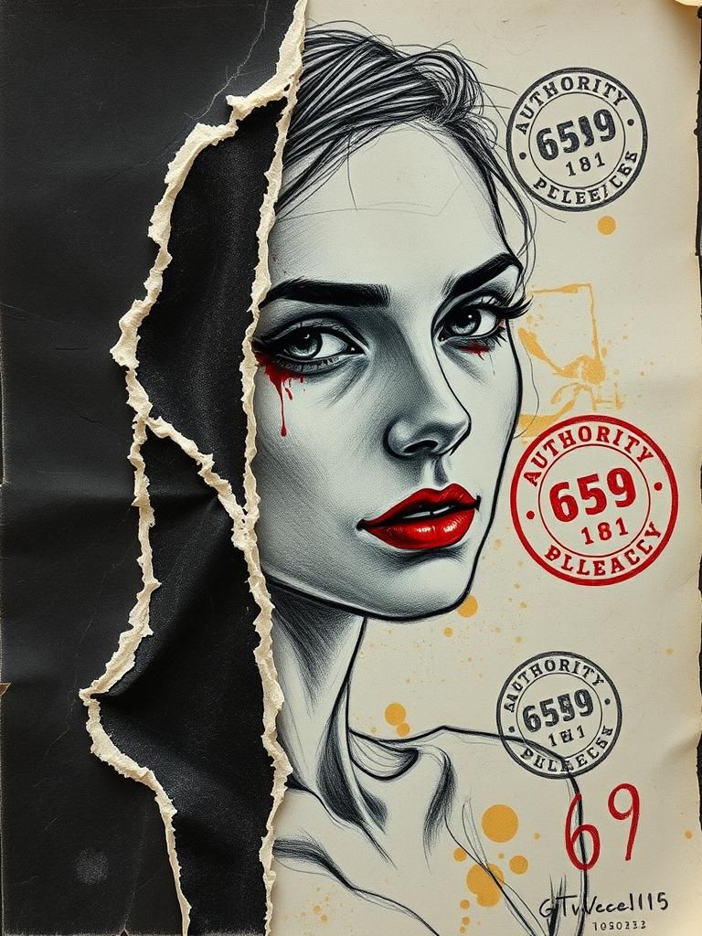 Distressed Film Noire Portrait with Cyrillic Graphics