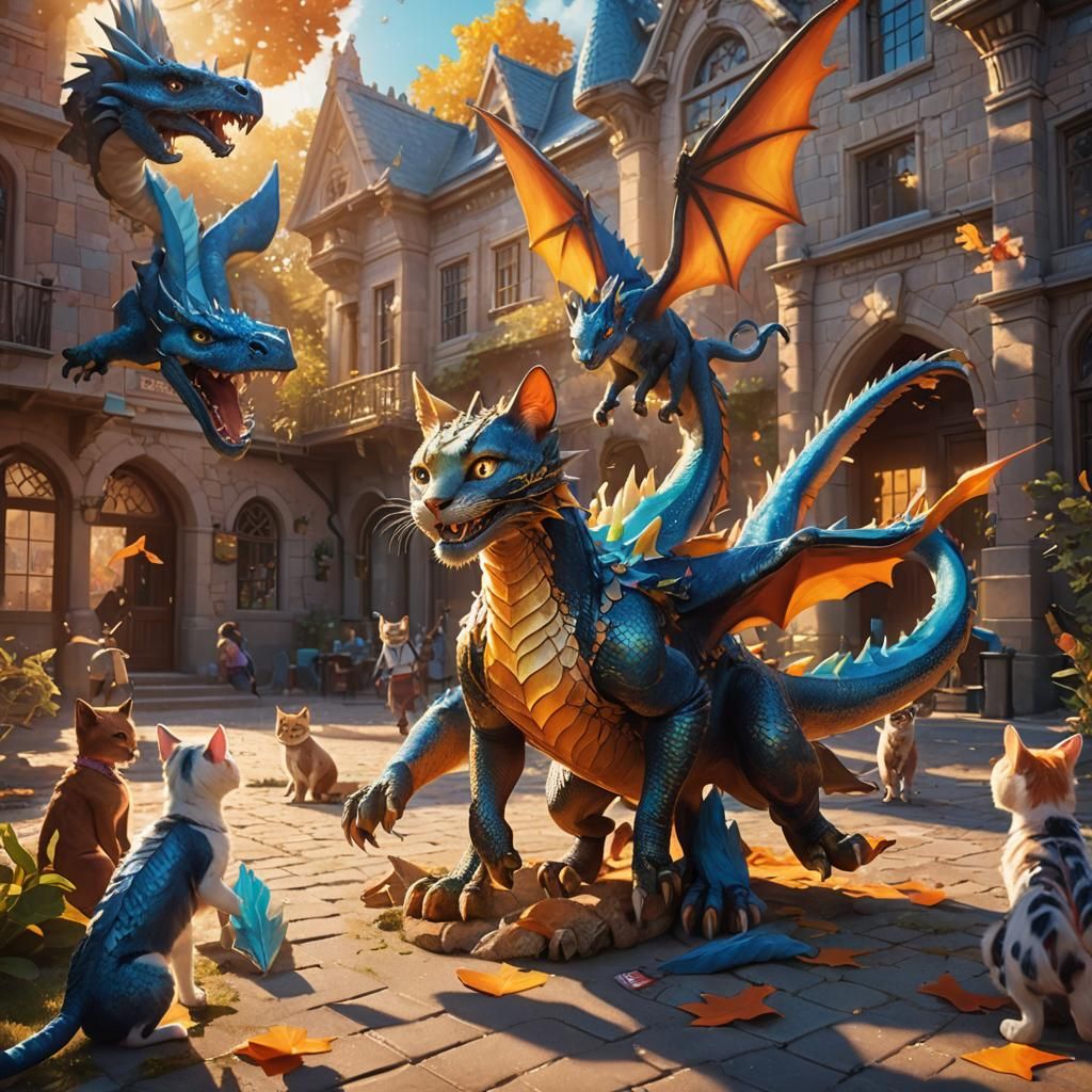 Young Cat Dragon at School: Fantasy Concept Art