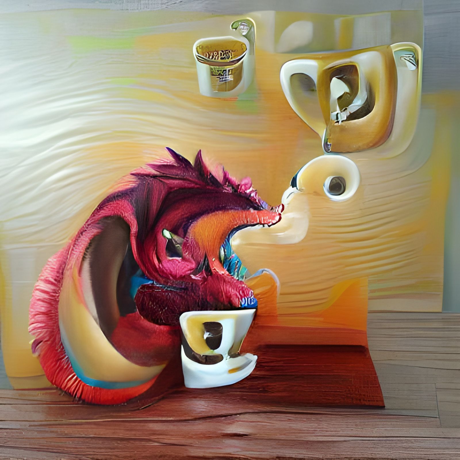 Cute Dragon Drinks Coffee: Acrylic Art in 3D