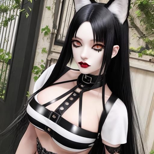 Kitsune Girl with Emo Piercings and Fox Tail