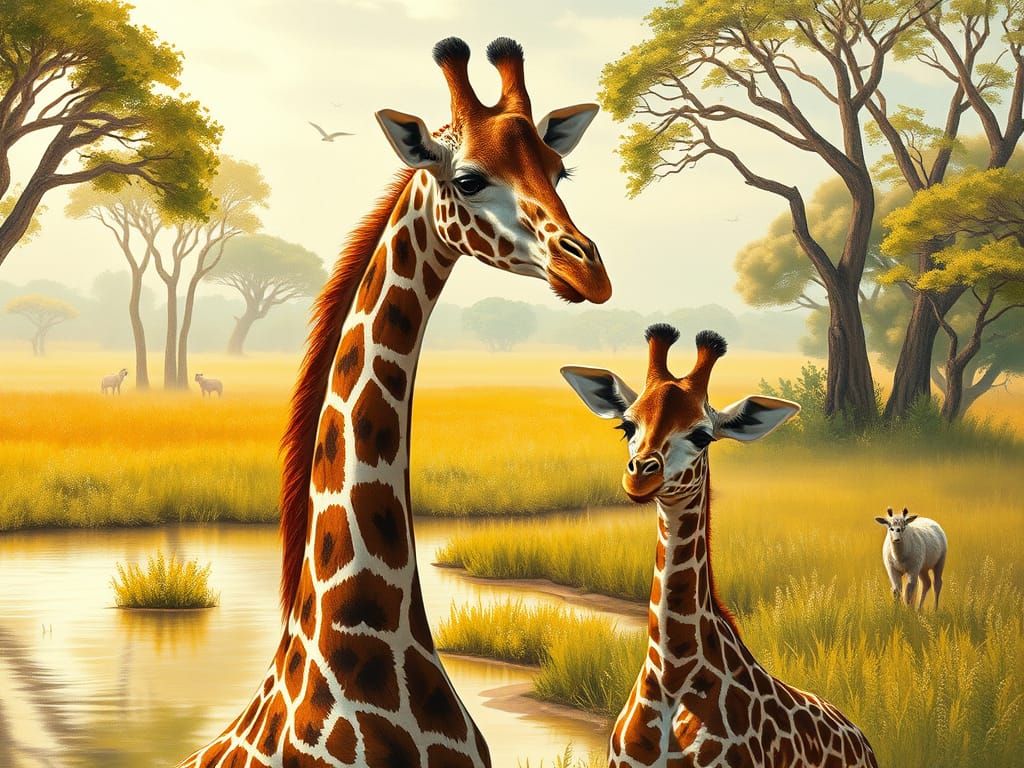Giraffes at Sunset: An Impressionistic Savannah Scene