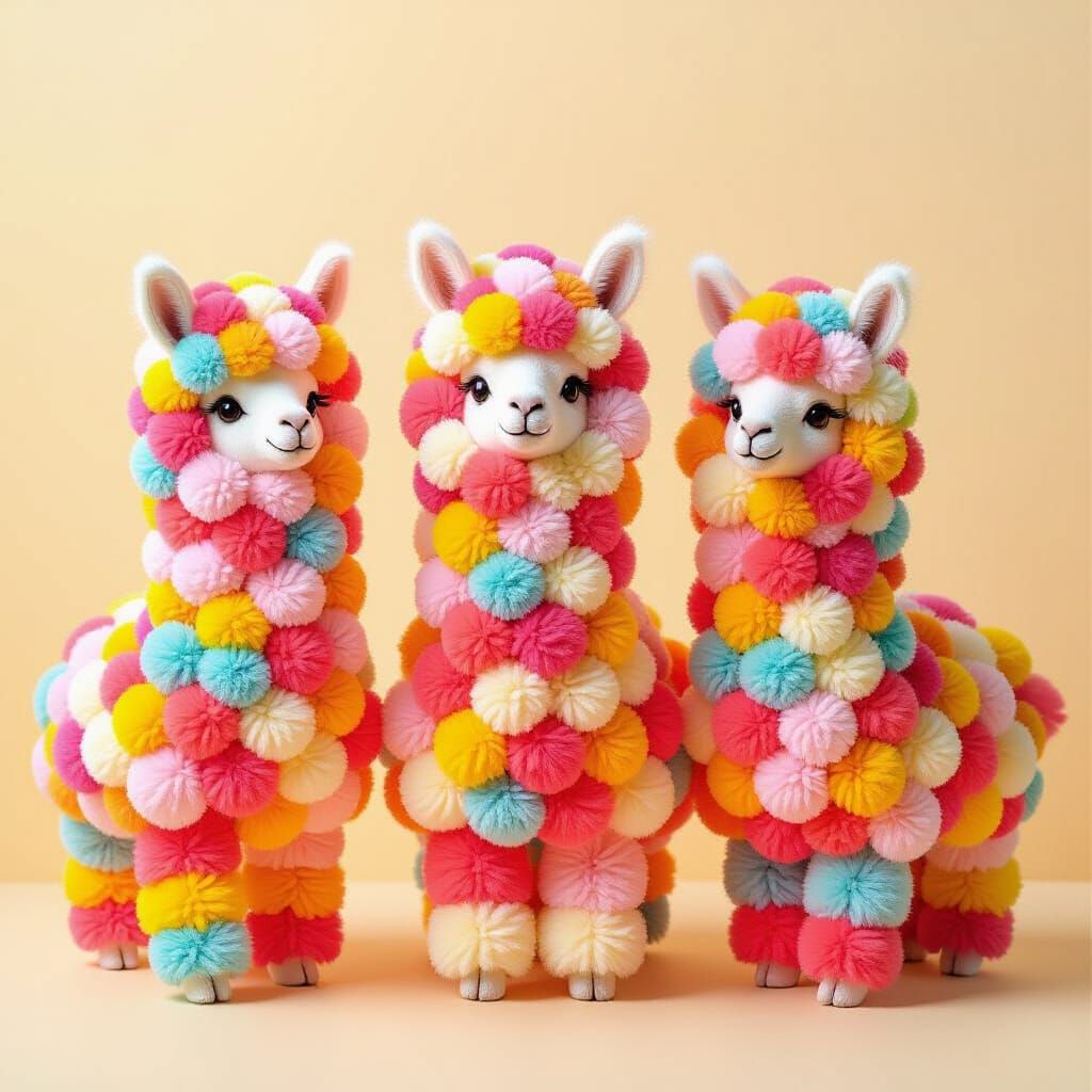 Colorful Pom Pom Alpacas in Pop Art Style