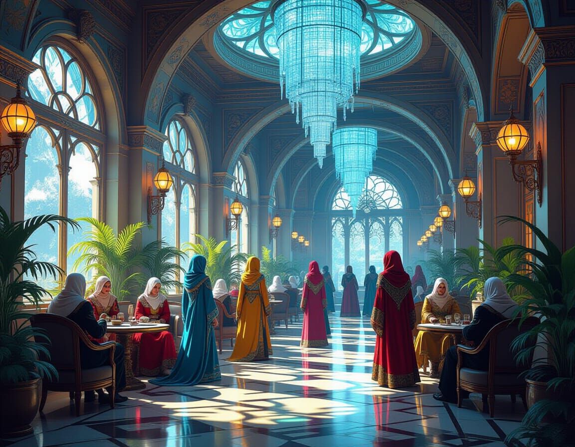 Interdimensional Inn with Mystical Patrons in Surreal Style