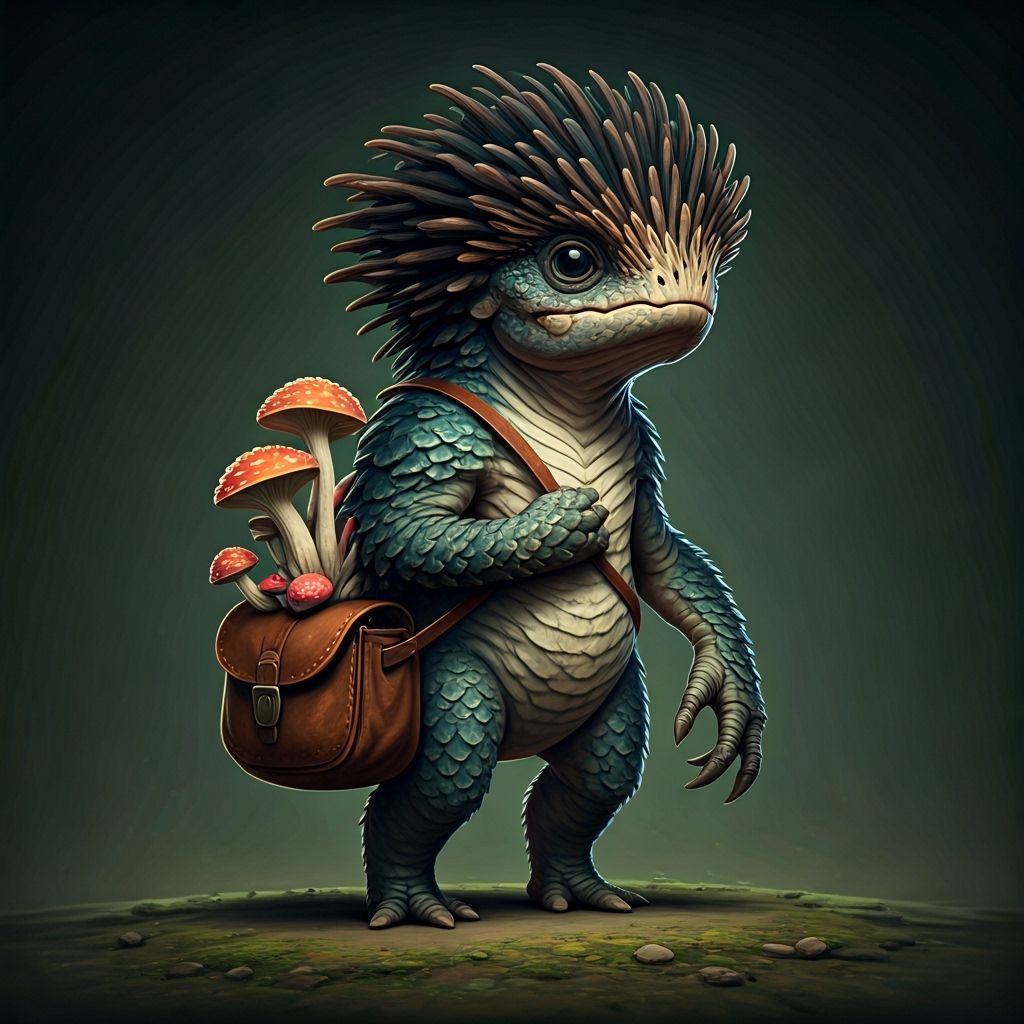 Agile Myconoid Mushroom Creature in Retro Sci-Fi Style