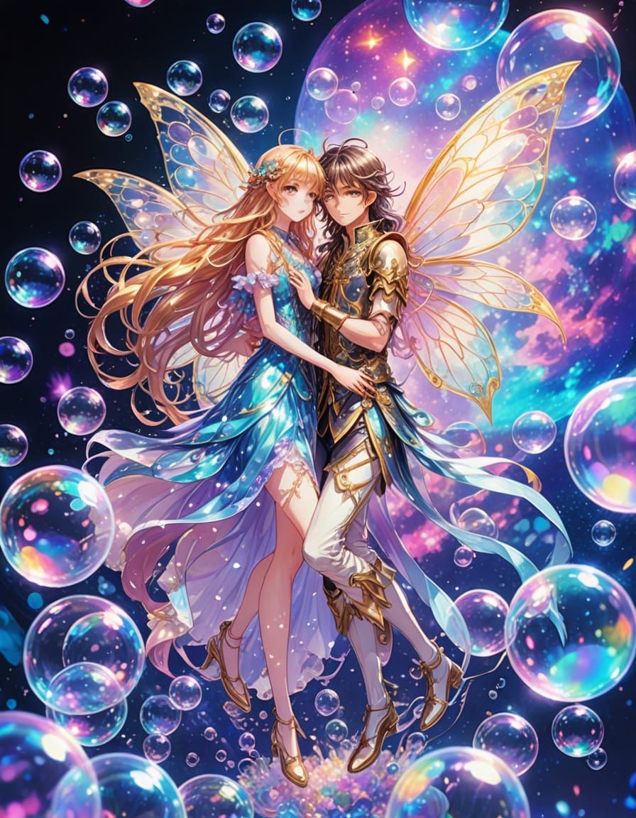 Magical Fairy Couple in Vibrant Neon Holographic Dreamscapes