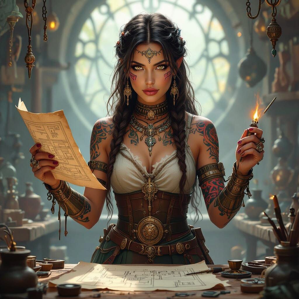 Celtic Artificer Queen in a Mystical Workshop