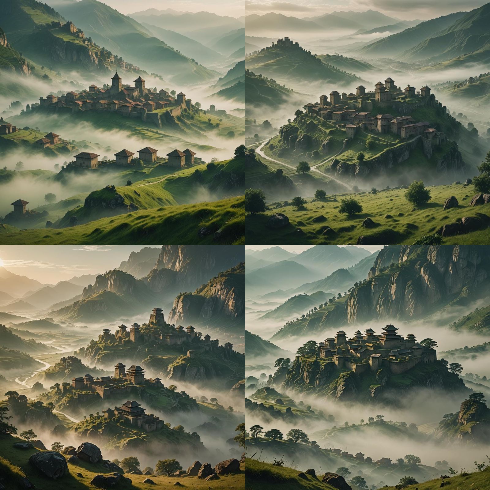 Fog-Shrouded Ancient City: Cinematic Film Still