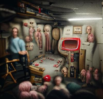 Disturbing Basement Scene in Lowbrow Art Style