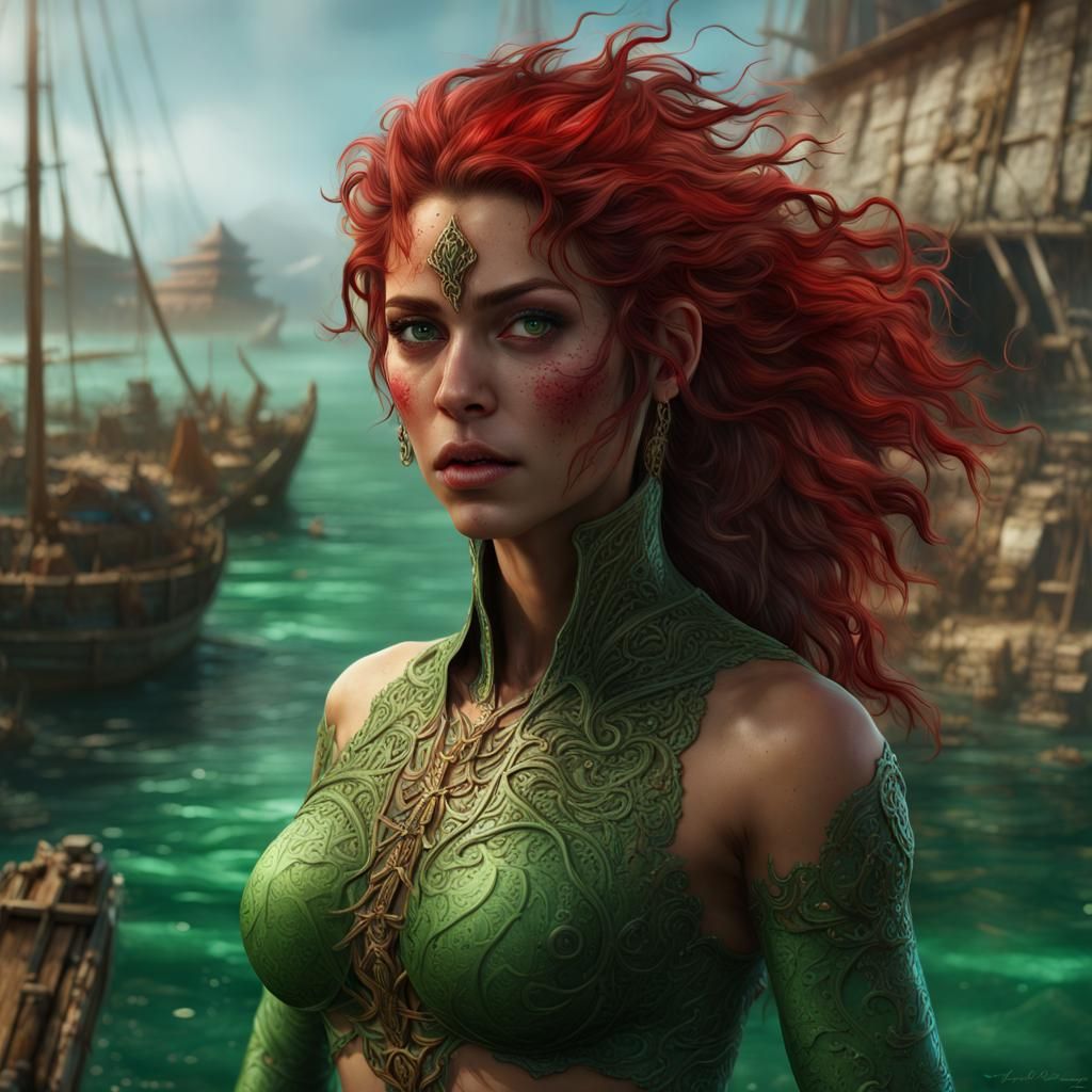 Exotic Warrior Woman with Red Hair, Hyper-Realistic