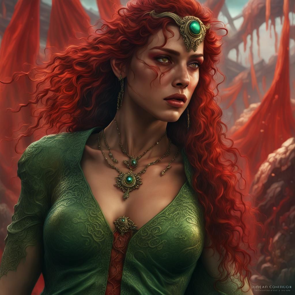 Exotic Warrior Woman with Red Hair, Hyperrealistic Art