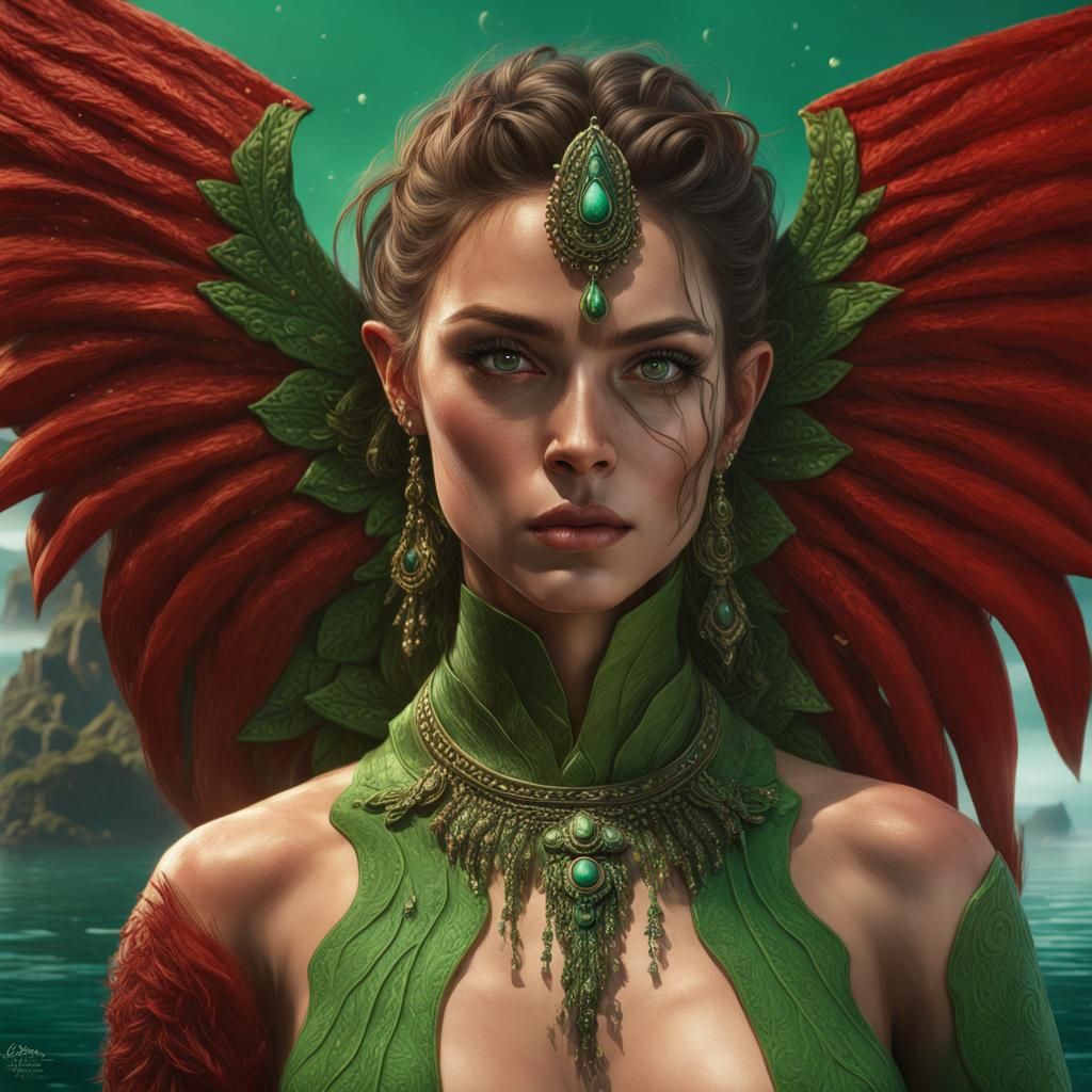 Exotic Warrior Woman with Red Hair, Hyperrealistic Art