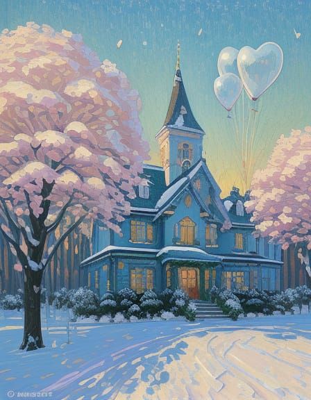 Neo-Impressionist Winter Cityscape with Whimsical Touches