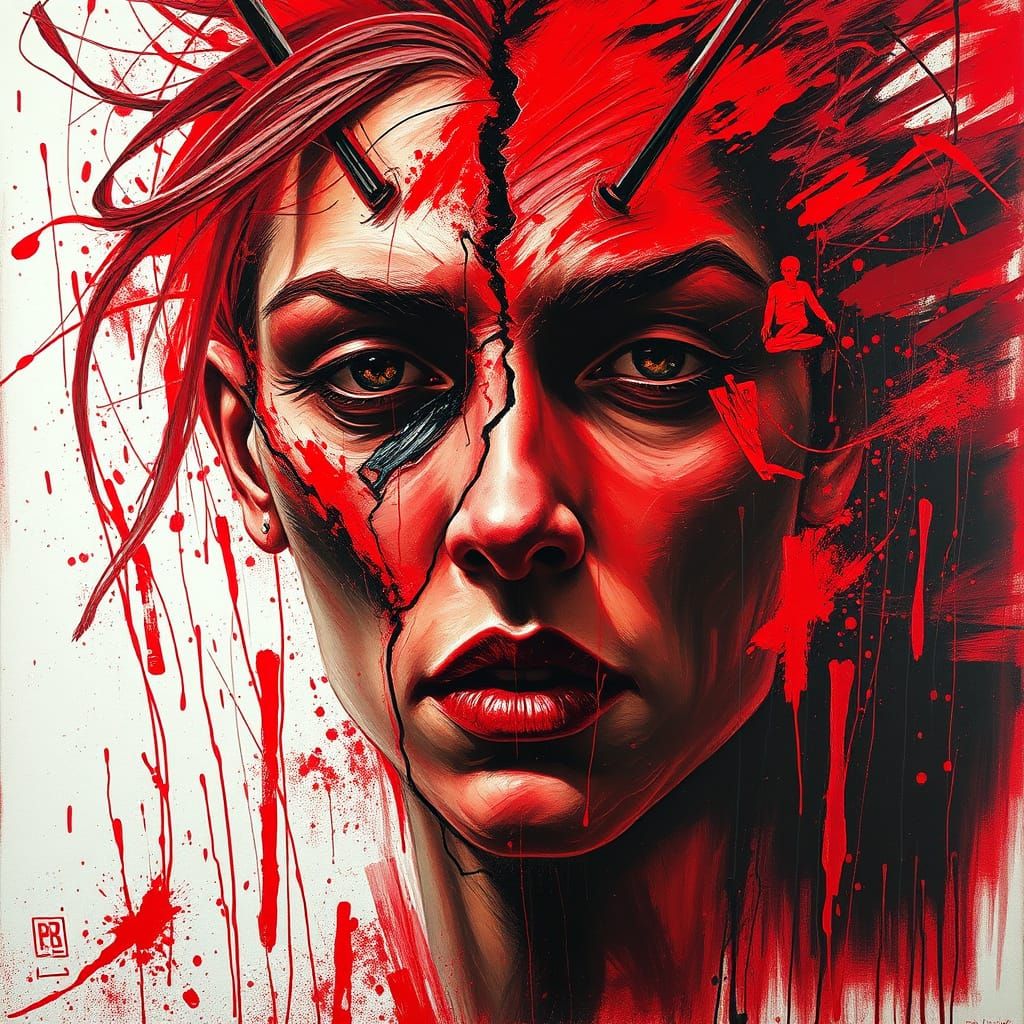 Expressionist Portrait Amidst Scarlet Storm