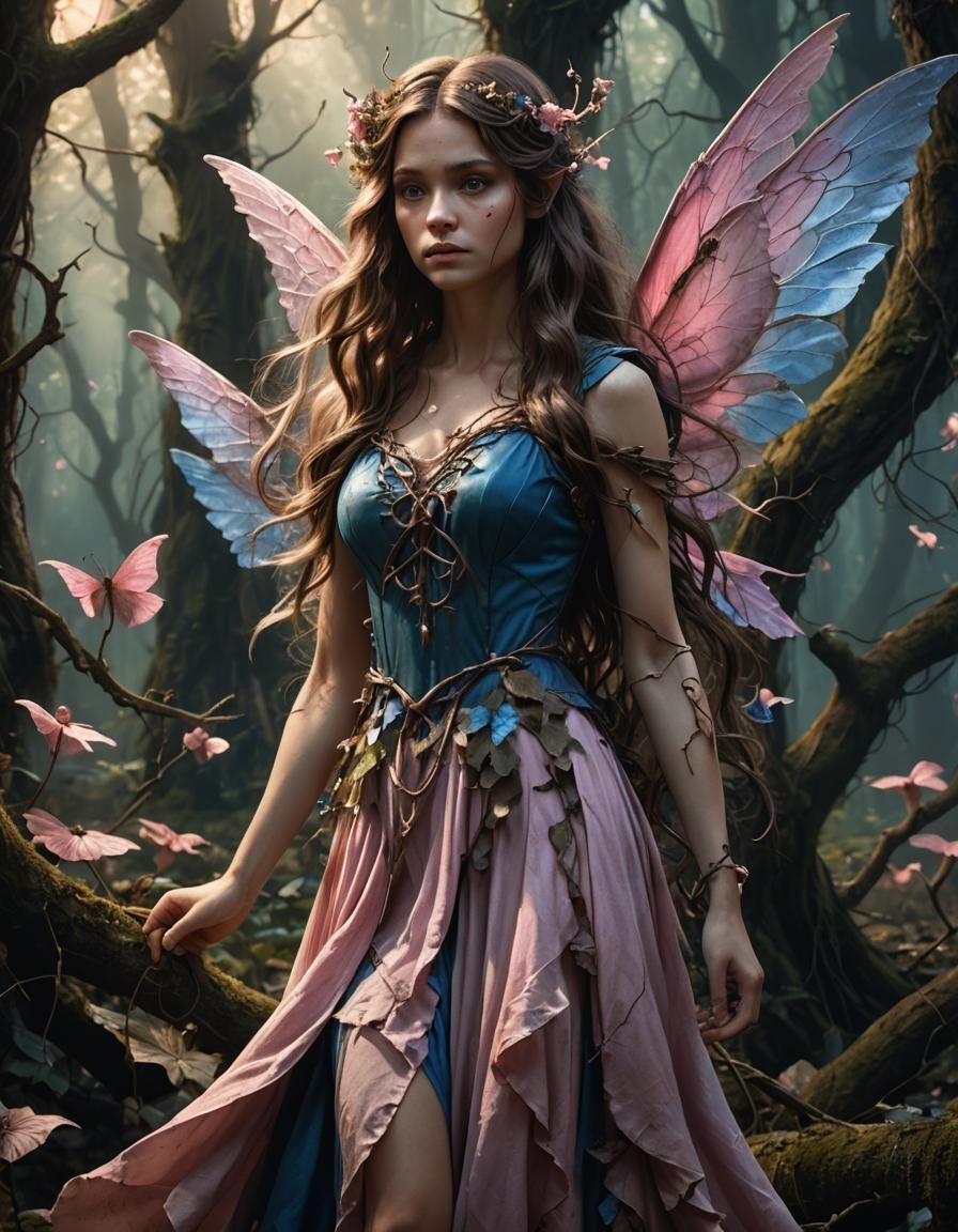 Eerie Fairy in Twisted Forest: Dark Fantasy Art
