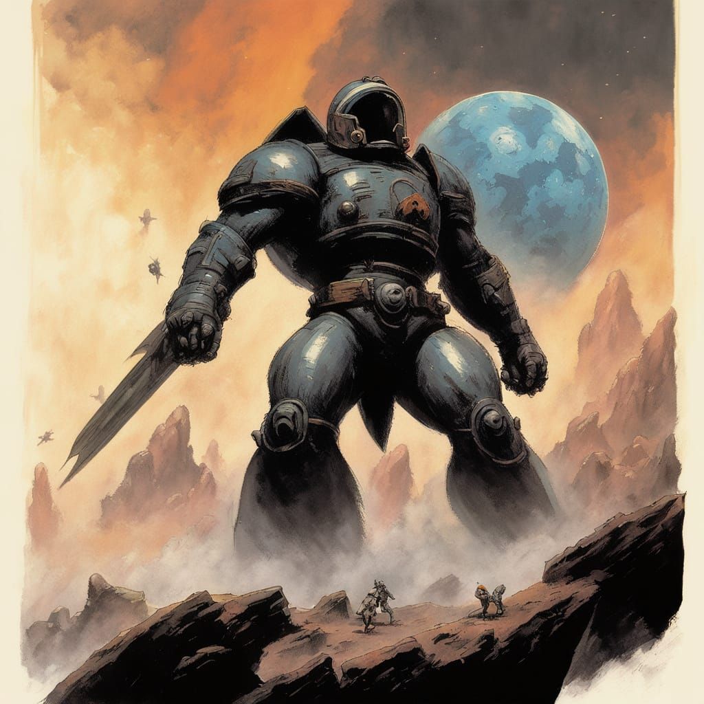 Rocket Soaring Through Asteroids in Frazetta Style