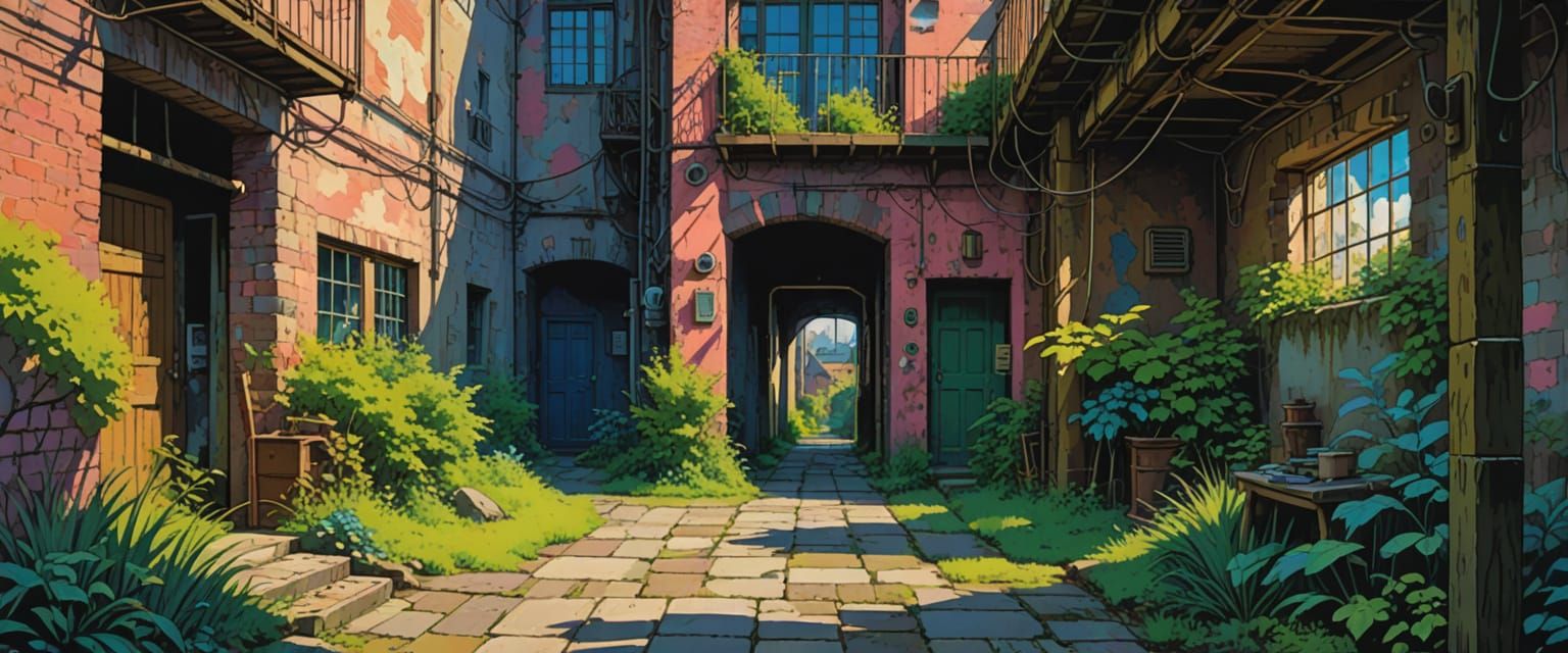 Industrial Wasteland in Comic Book Style Watercolor