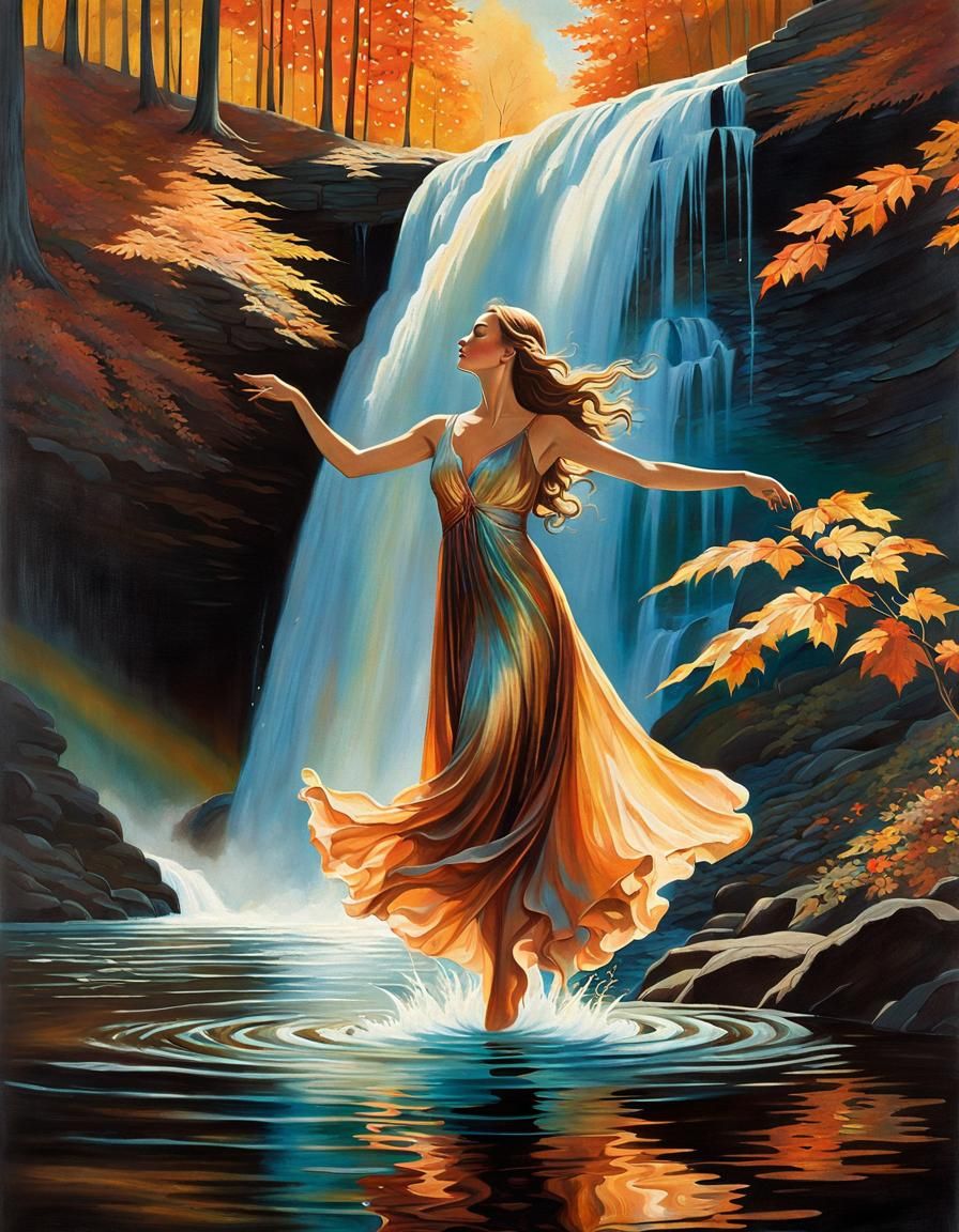 Surreal Fairy Tale: Woman Dancing in Autumn Forest