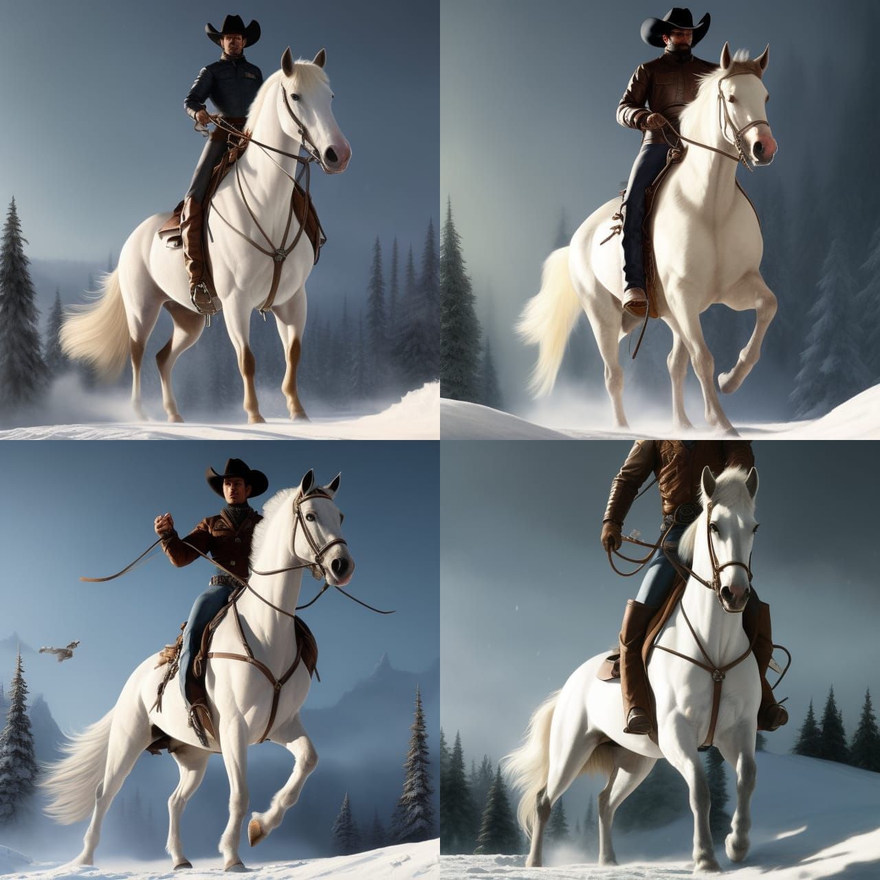 Cowboy on Horse in Winter, Cel-Shaded Style