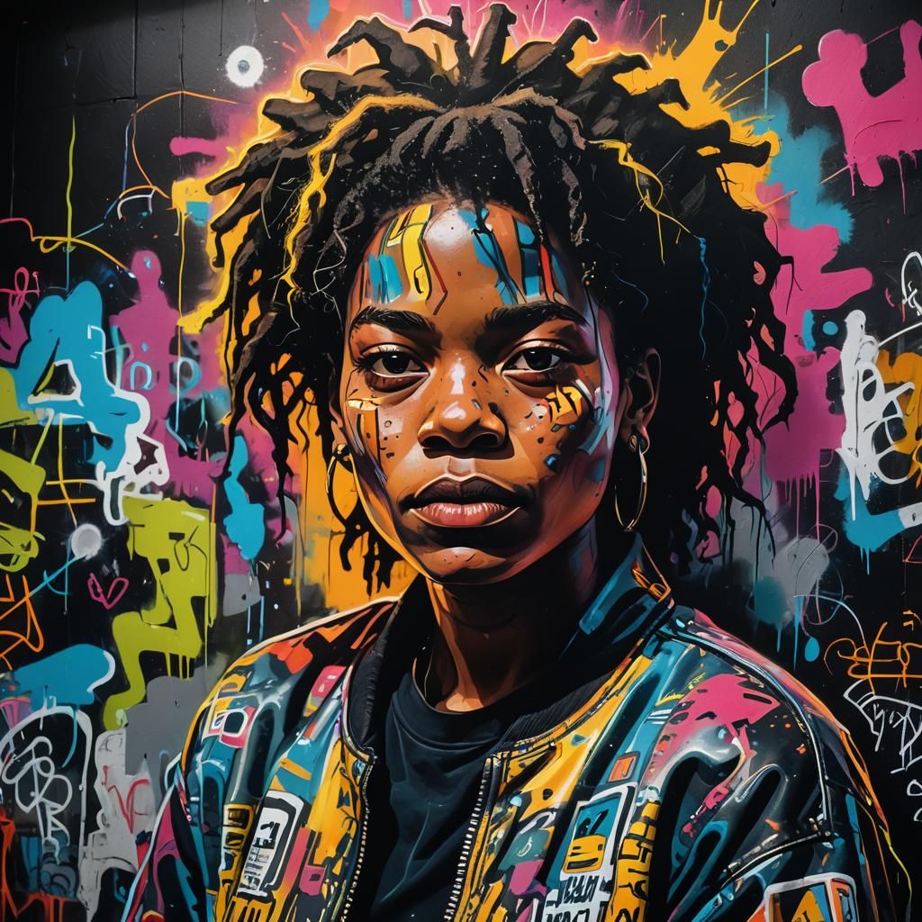 Polychromatic Graffiti Portrait in Abstract Expressionism St...