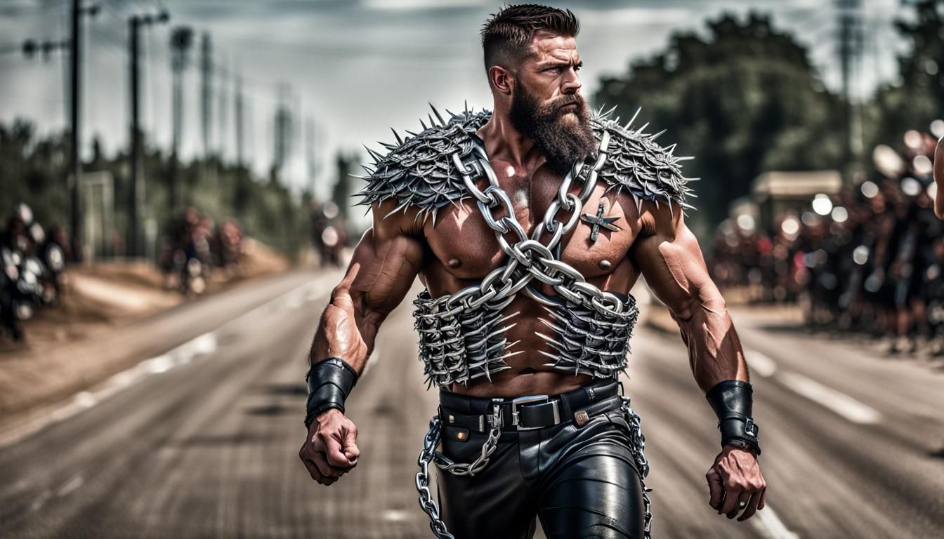 Biker Quarterback in Silver Thorn Armor