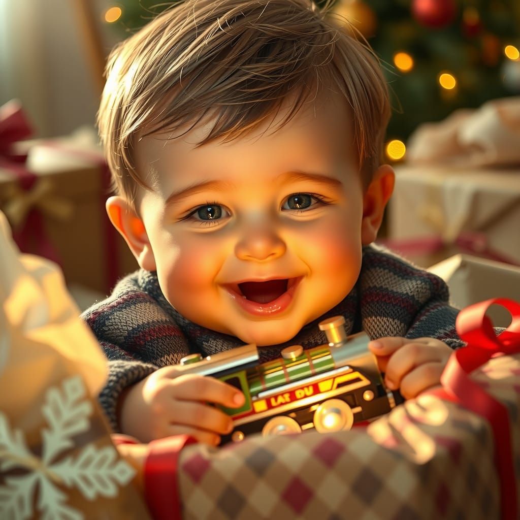 Toddler's Christmas Joy: A Nostalgic Illustration