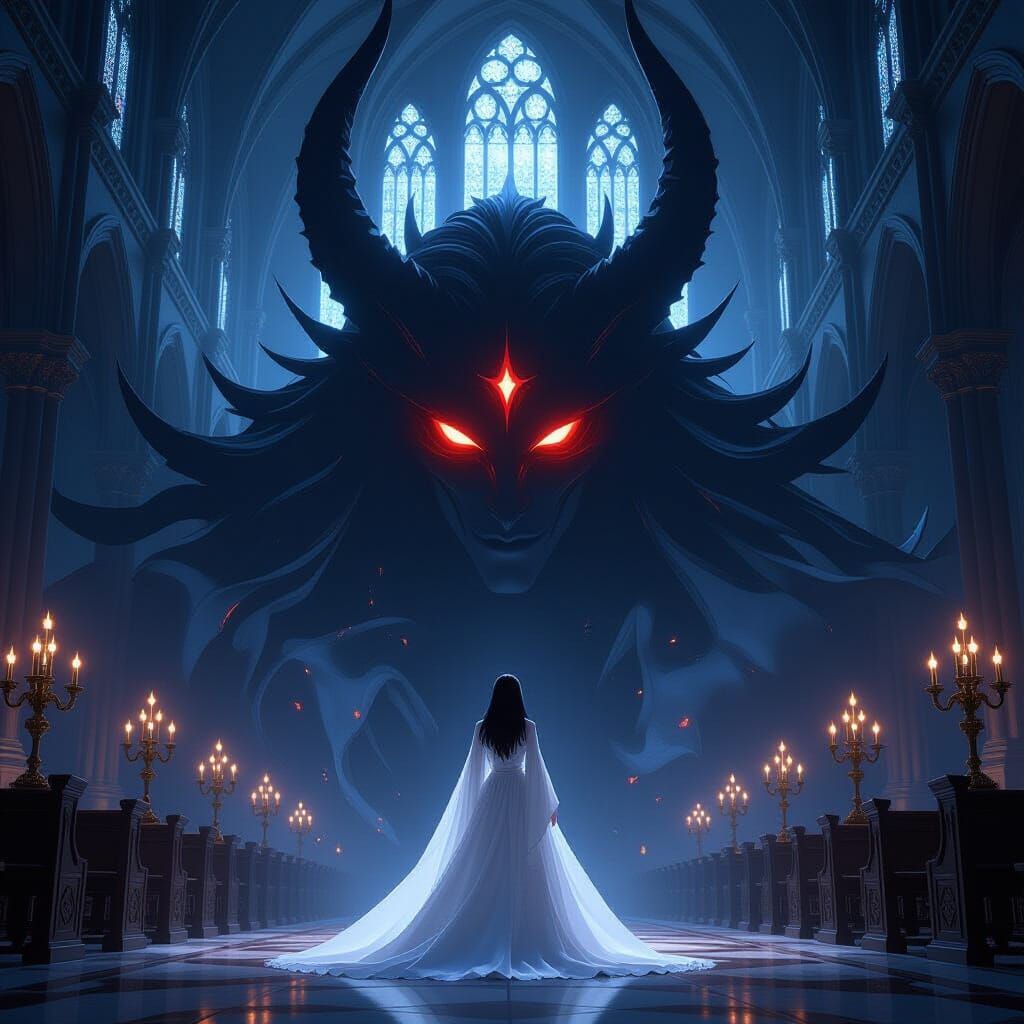 Gothic Demon Embrace: Beloved Sacrifice in Divine Light