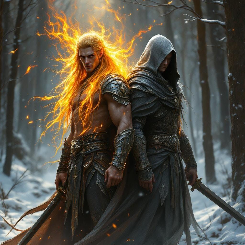 Elven Gods of Fire and Shadow in Oil Realism