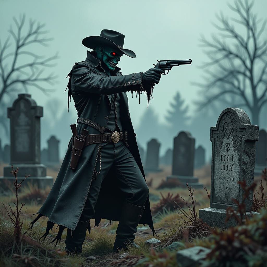 Zombie Cowboy in Graveyard, Grimdark Dreamscape