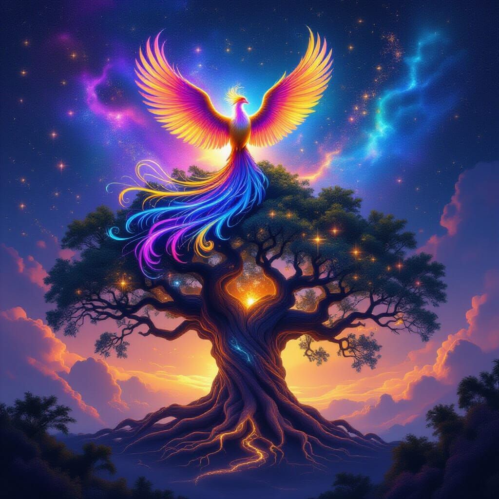 Cosmic Phoenix Rests on Ancient Nebula Tree