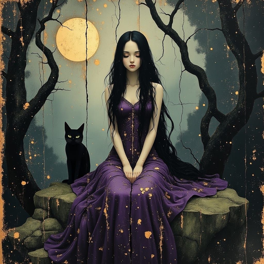 Ethereal Woman in Moonlit Forest, Inspired by Pre-Raphaelite...