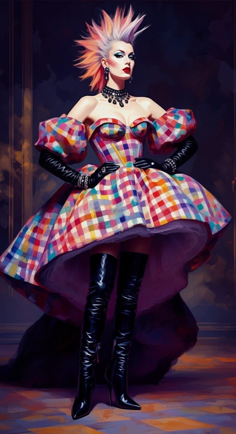 Glamorous Gingham Punk Goddess in Epic Impressionist Masterp...