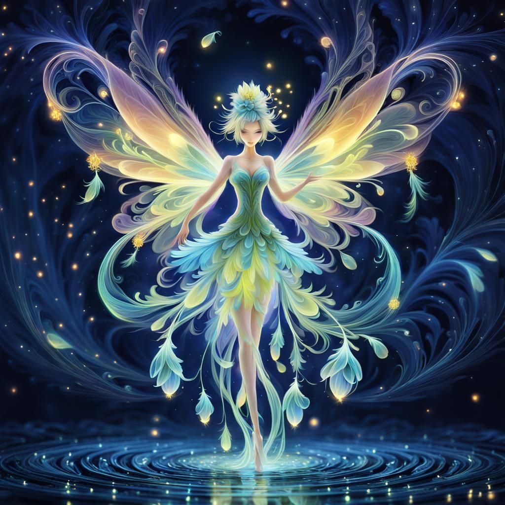 Fireflies Frame Flower Fairy with Floral Details