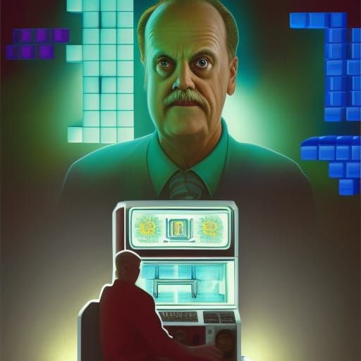 McLuhan Meditating in Tetris Arcade Machine