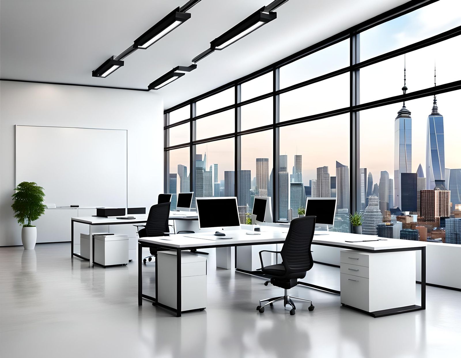 Modern Open Plan Office with Cityscape View