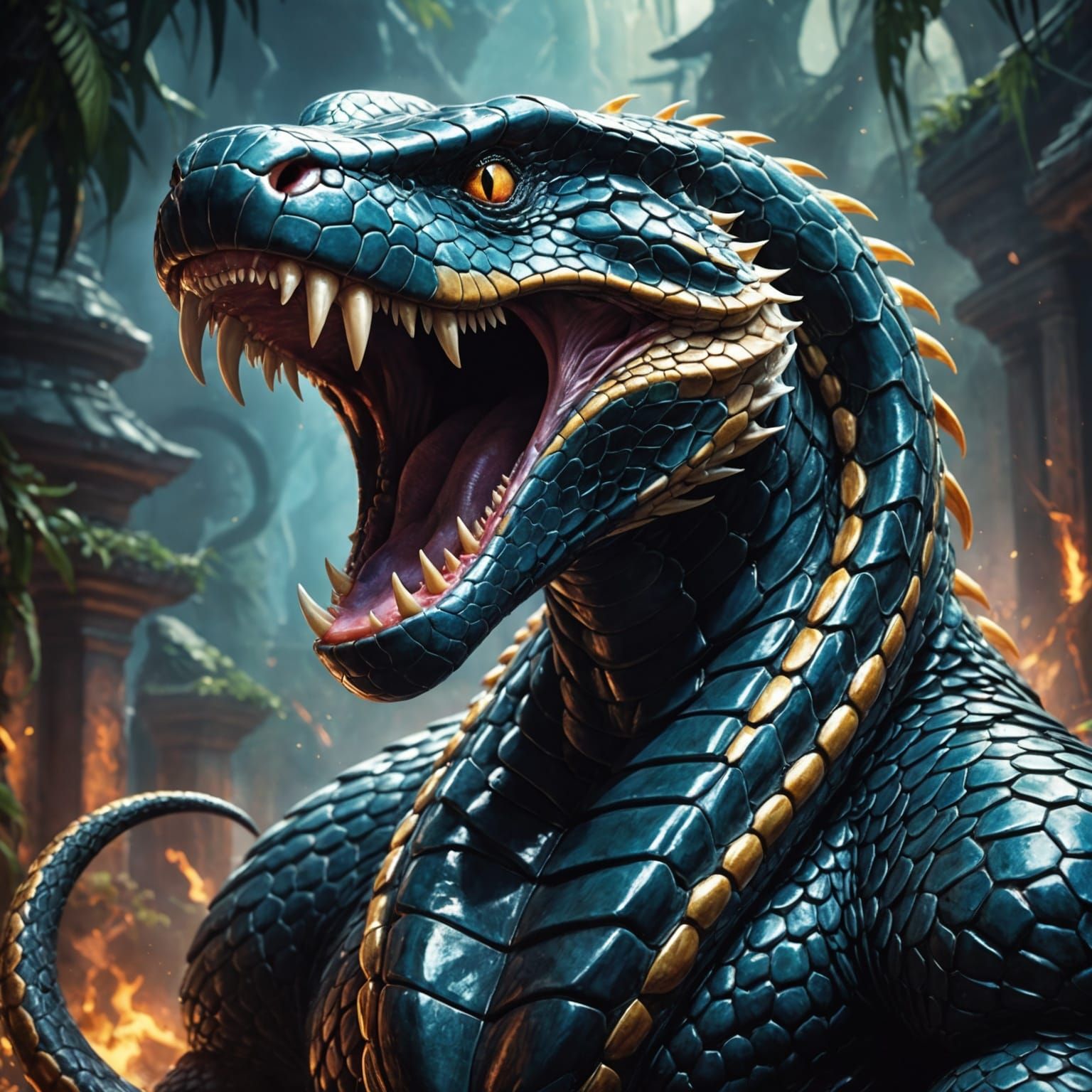 Furious King Cobra Strikes in Fantasy Art Style