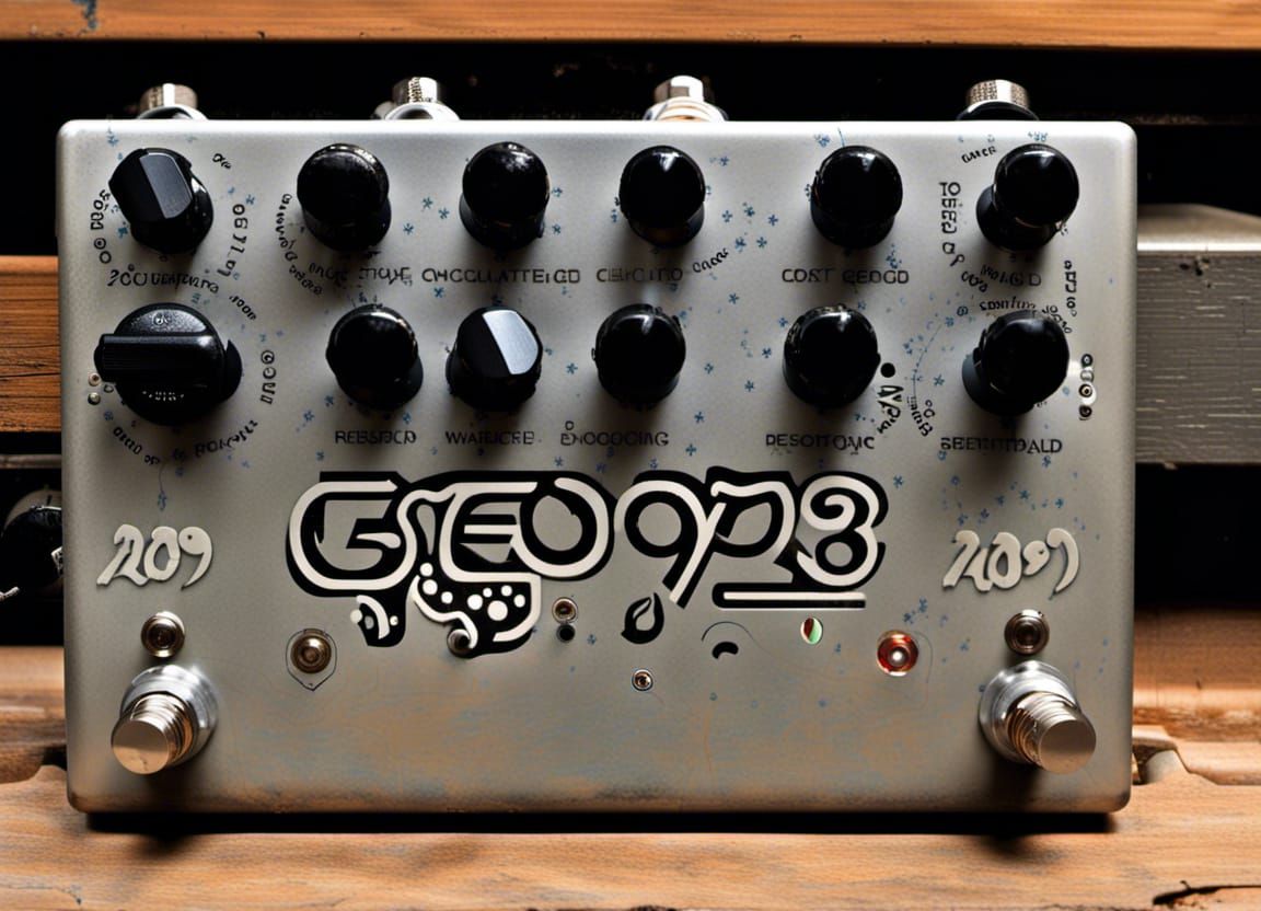 Complex Guitar Pedal with Worn Metal in Realistic Style