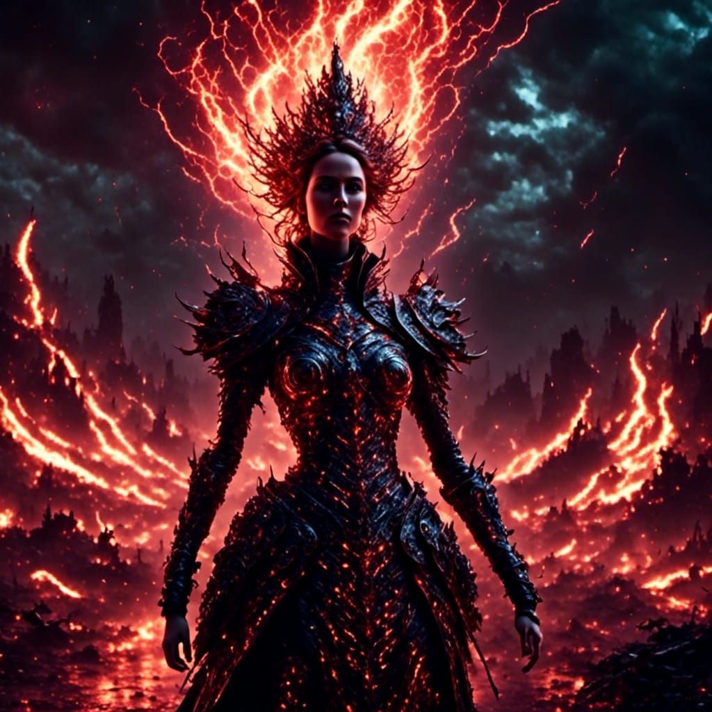 Goddess of Artillery on Battlefield, Dark Fantasy Art