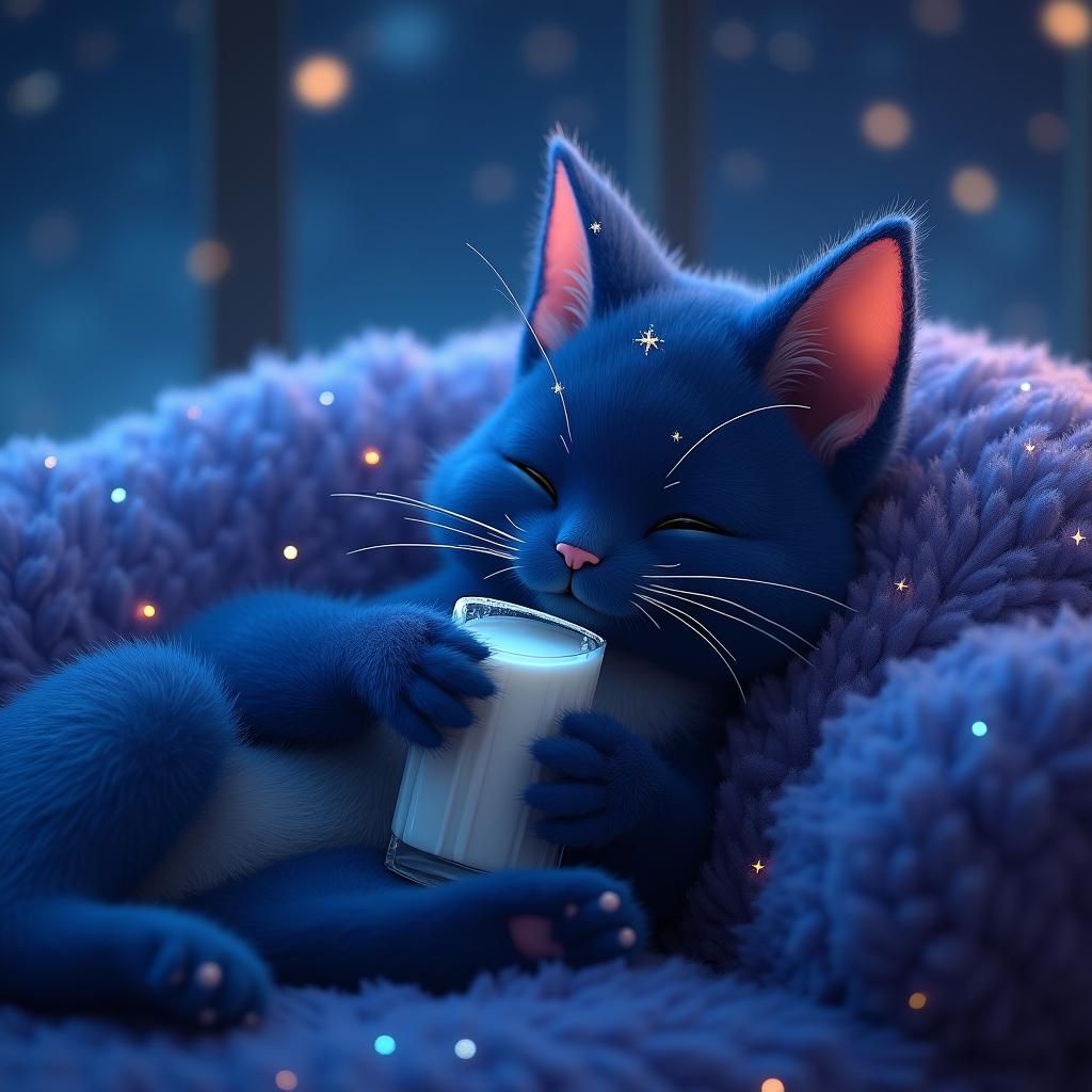Celestial Cat Lounging on Galaxy Couch: 3D Rendering