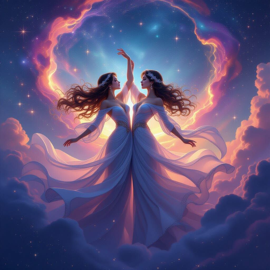 Cosmic Dance of Souls in Art Nouveau Style