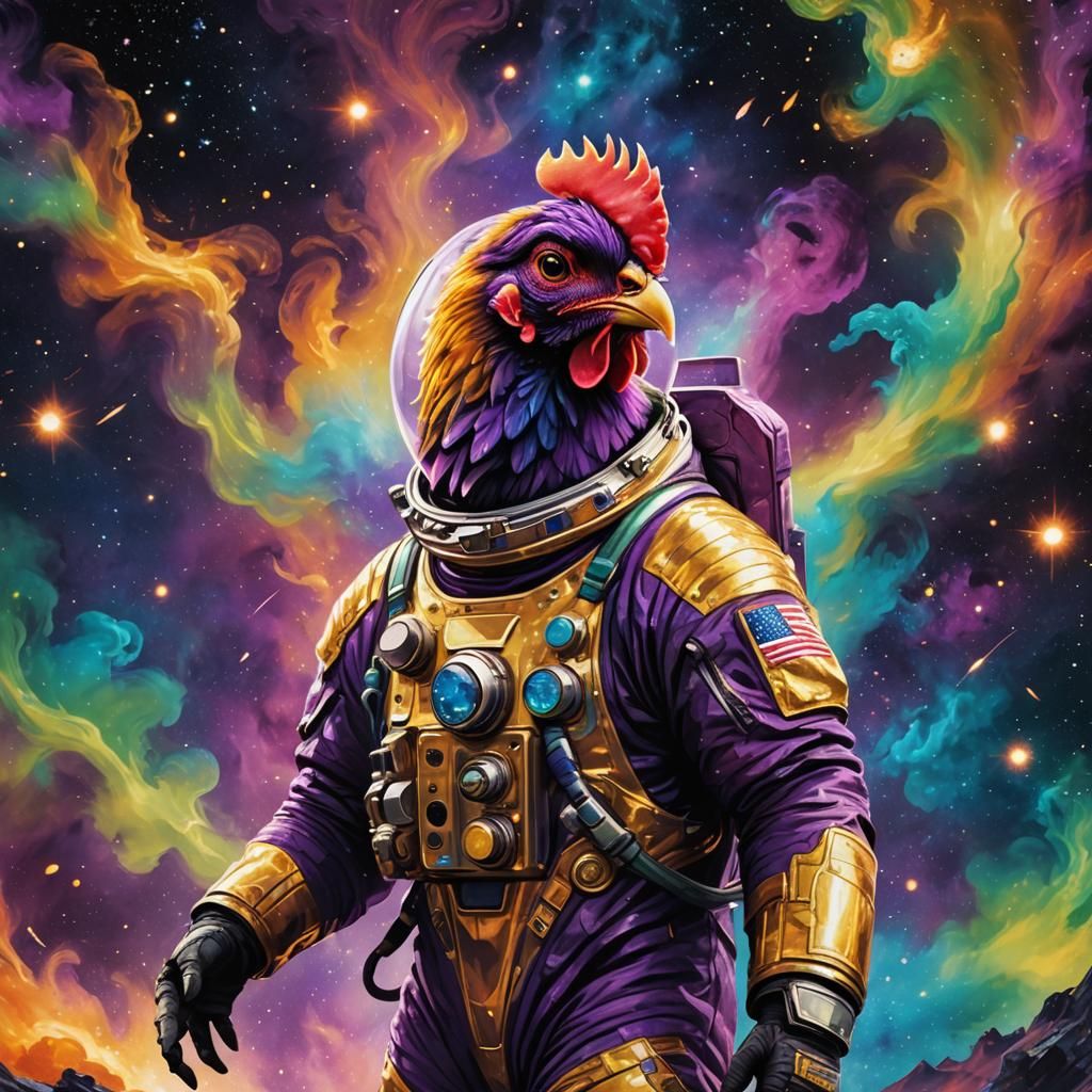 Astronaut Chicken in Triadic Nebula: Concept Art