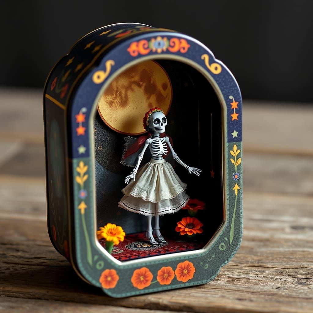 Day of the Dead Tin Nicho with La Catarina